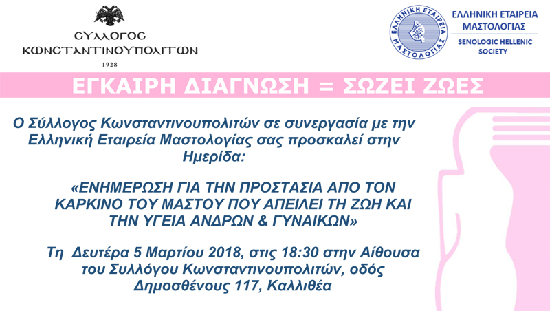 Ενημέρωση για την Προστασία απο τον Καρκίνο του Μαστού – Δωρεάν Εξετάσεις